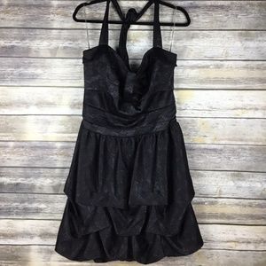 Torrid Rose Brocade Black Bubble Hem Halter Dress